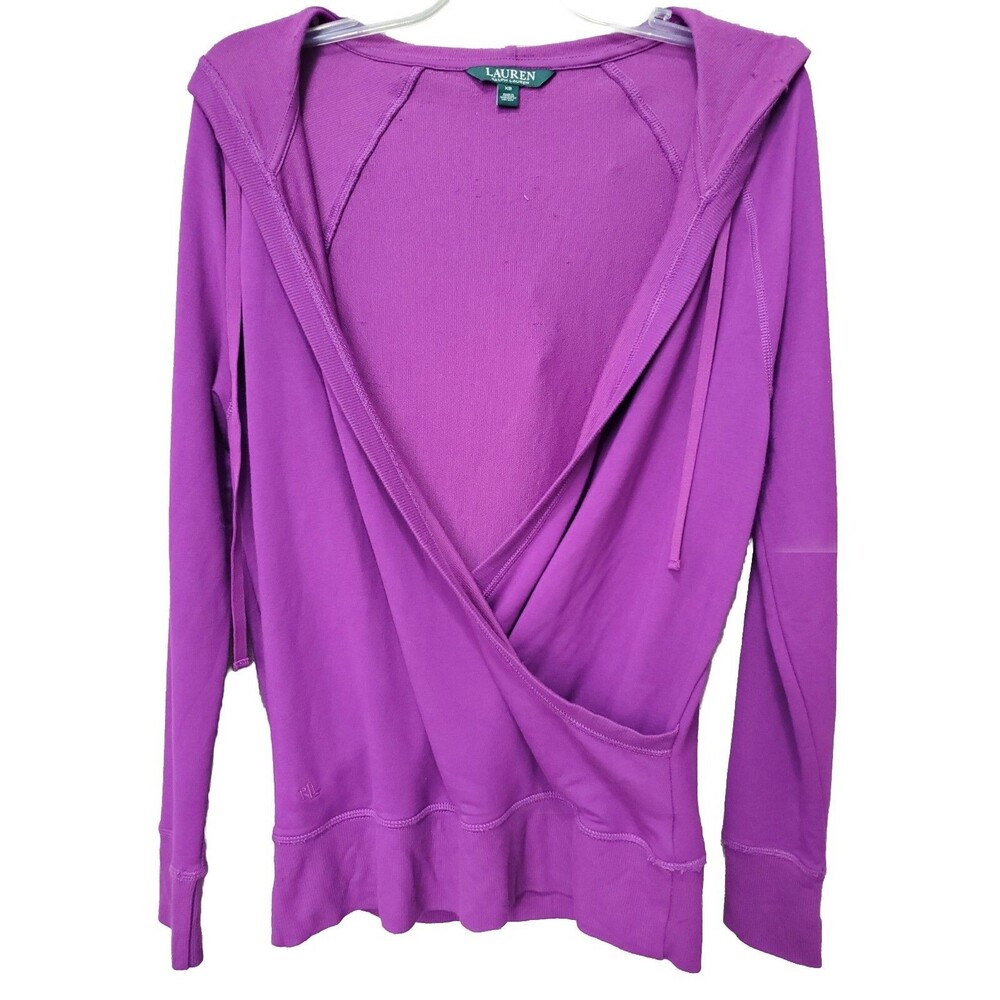 Lauren Ralph Lauren Purple Surplice Long Sleeve Pullover Hoodie Soft Knit Sz XS